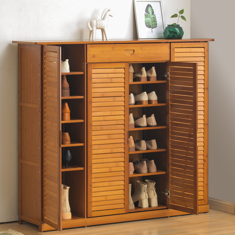 7 Tier 30 Pairs Free Standing Bamboo Boots Heels Shoe Rack with Drawer Blind Door Hallway Entryway